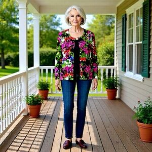 Beautiful Joseph A. Multi Color Floral Cardigan. New without Tags, Size small.